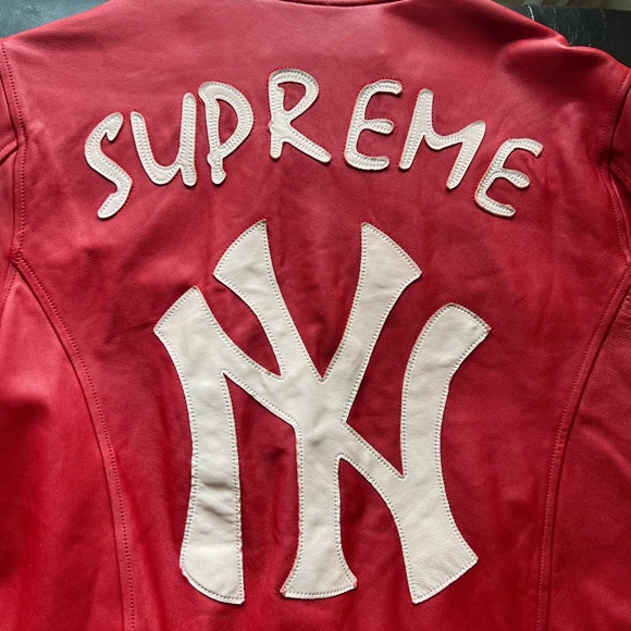 Supreme NewYork Yankees 47 brand LEATHER VARSITY JACKET 2015SS RED MLB M RARE - Picture 4 of 10